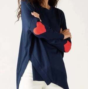 MERSEA Amour Sweater Classic Navy Blue Red Heart Patch Sz OS $134 {BB3}